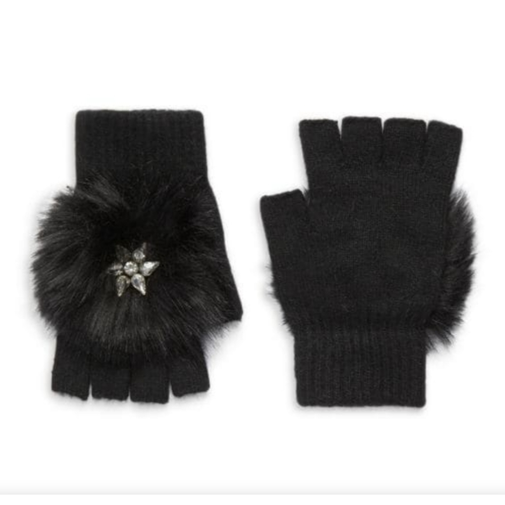 💕NWT Glamourpuss NYC Faux Fur Trim & Wool Blend Fingerless Gloves💕